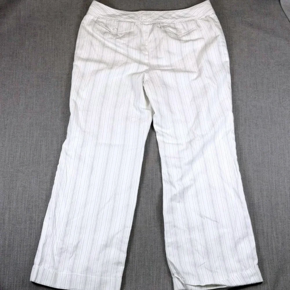 Ann Taylor Womens 16 White Pinstripe Wide Leg Dress Pants Cotton Rayon 139952